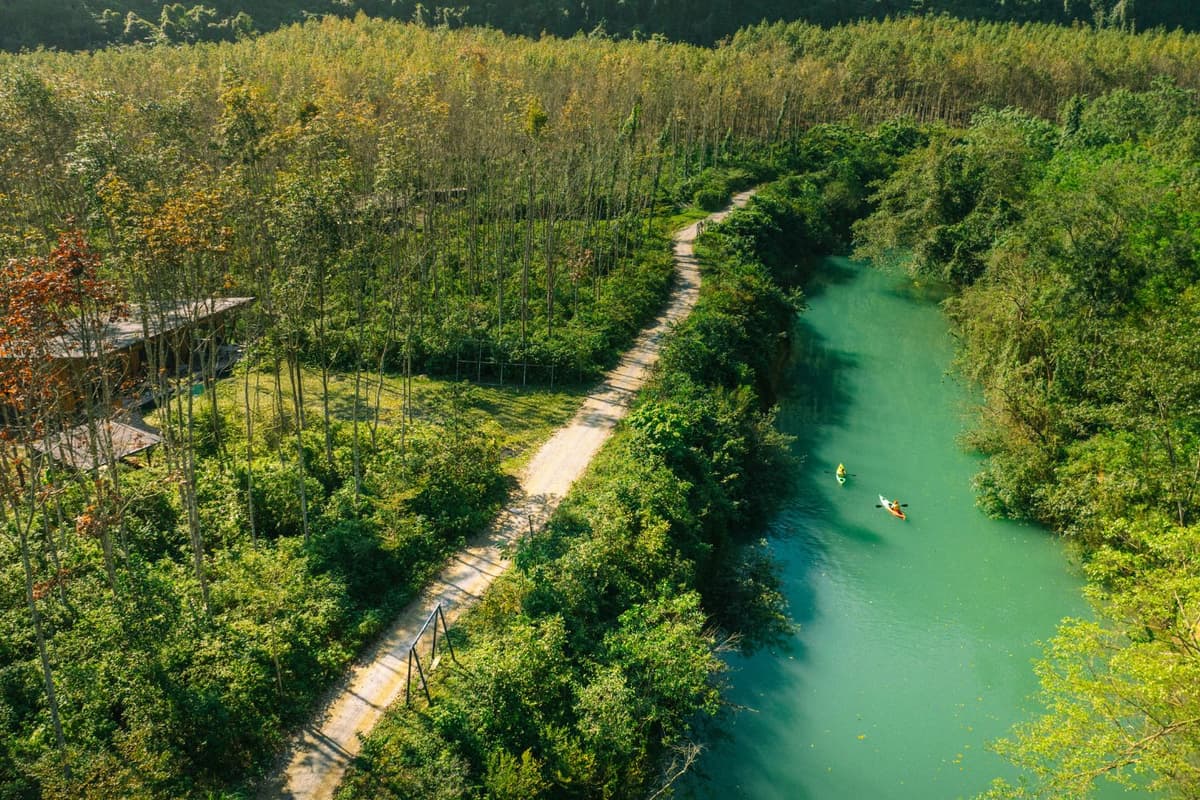 Không gian rừng cây và suối nước trong xanh tại Blue Diamond Retreat